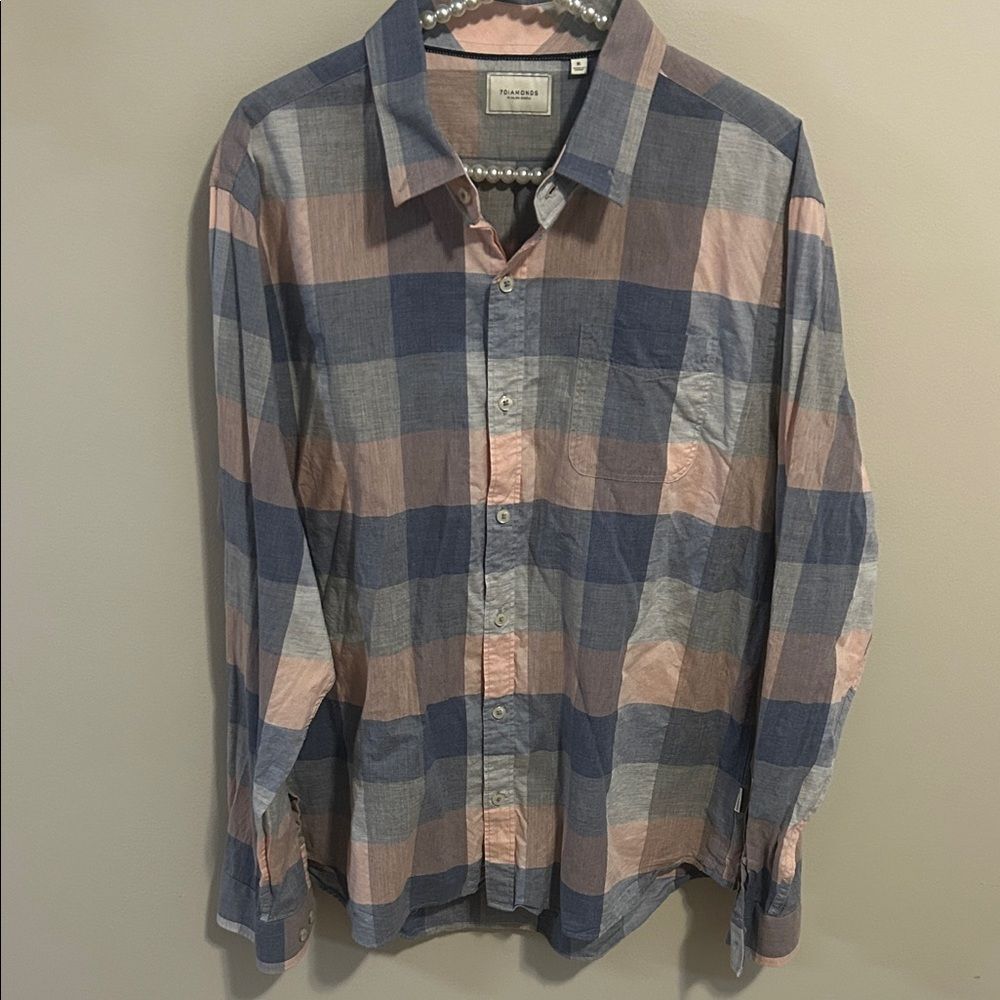 7 Diamonds "Mr. Brightside" Men's XL Plaid Button Down Shirt Pink Blue Gray